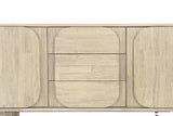 Close-up of Sylvan rounded drawer panels and reeded trim in sand wash acacia
