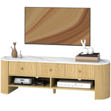 Colby Modern TV Stand with Marble-Effect Top and Storage Drawers - Natural