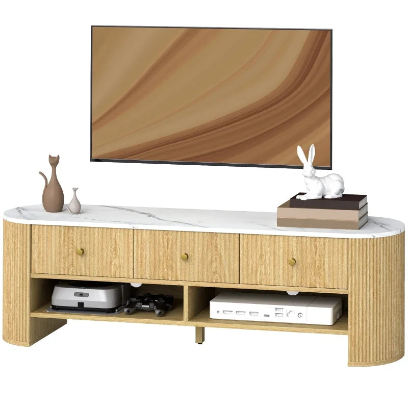 Colby Modern TV Stand with Marble-Effect Top and Storage Drawers - Natural