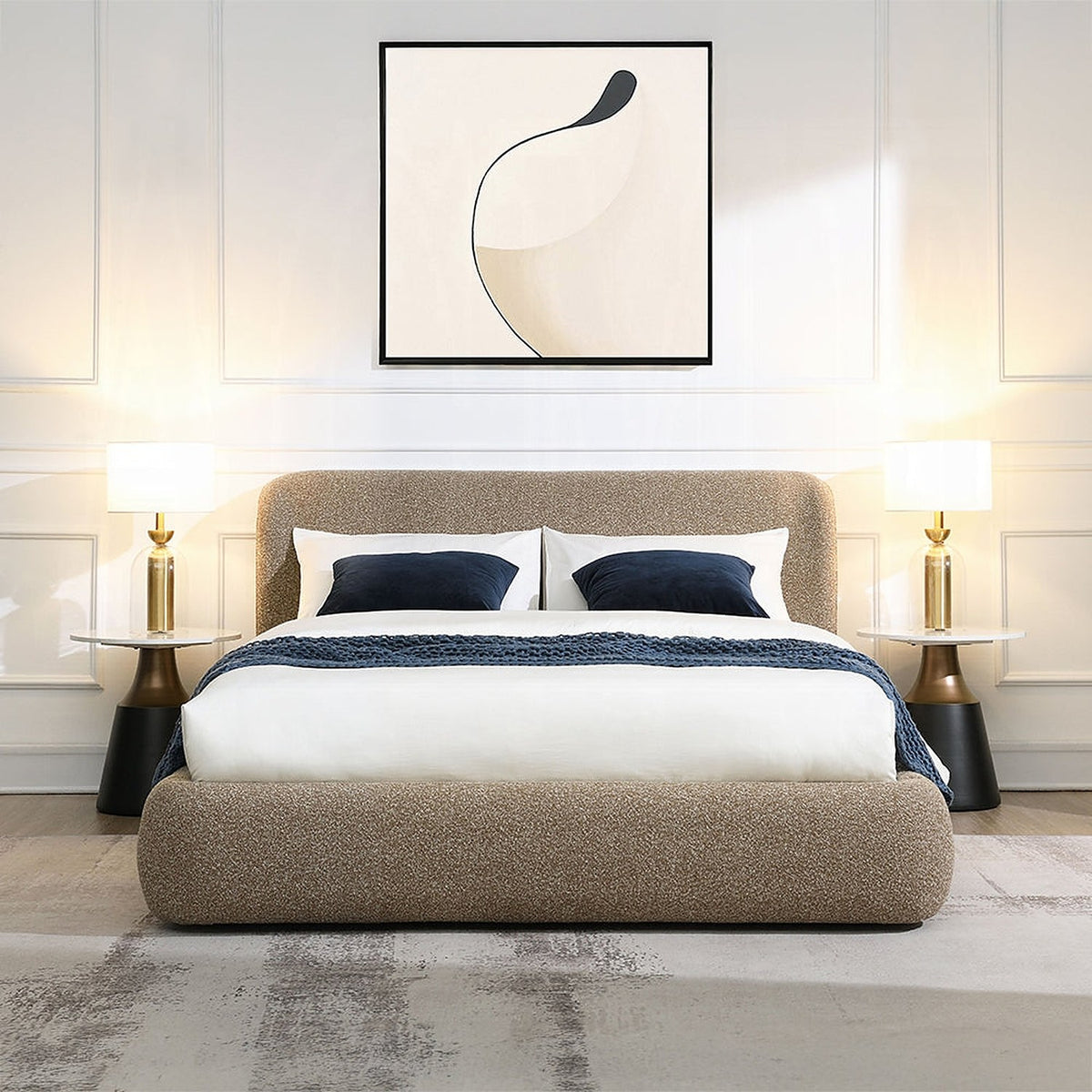 Tapi Upholstered Platform Bed - Beige