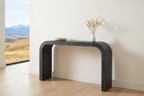 Tarvisio console table in the bright entry of a Calgary foothills house, a wooden bowl and dried grasses on top