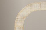 Close-up of the curved corner from the front in the natural finish: the bend and its fine seams to the top and to the leg