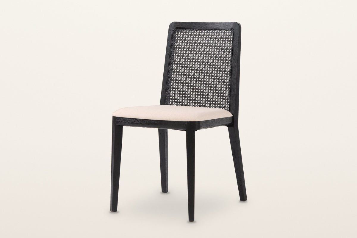 Teggiano cane back dining chair in Black with an Oyster Linen seat