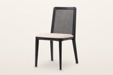 Teggiano cane back dining chair in Black with an Oyster Linen seat