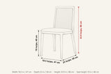Teggiano dimensions on a pencil sketch of the chair: 33.9 in high, 18.5 in wide, 23 in deep, seat height 19 in
