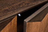 Close-up of a Tellaro door in Walnut and Teak opened a little under the dark top