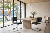 Two Tenno dining chairs in Black at a bleached-oak table in a Brentwood Bay house