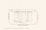 Teramo dimensions: 31.50 in across, 16.14 in high, 13.70 in from the floor to the underside of the top