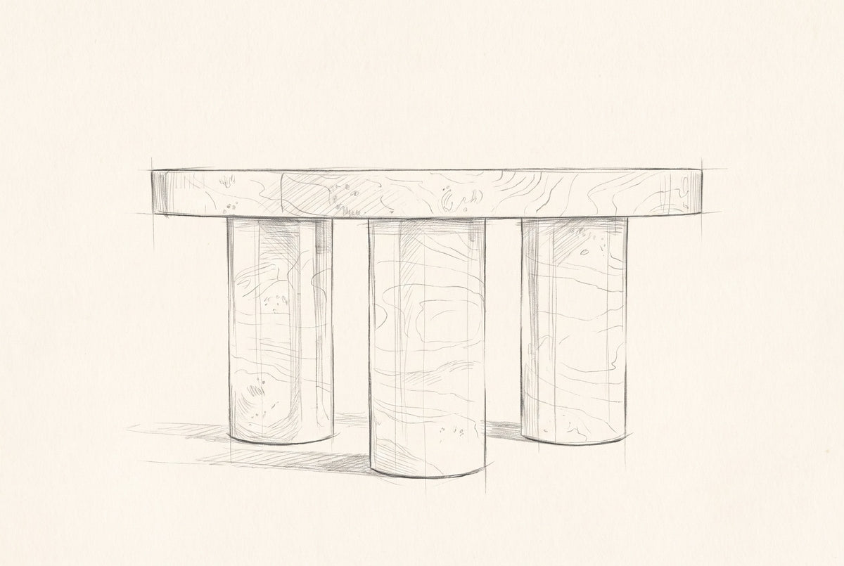 Pencil drawing of the Teramo coffee table, front view