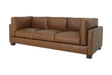 Thatcher top-grain leather track arm sofa in Antique Sienna, three-quarter view