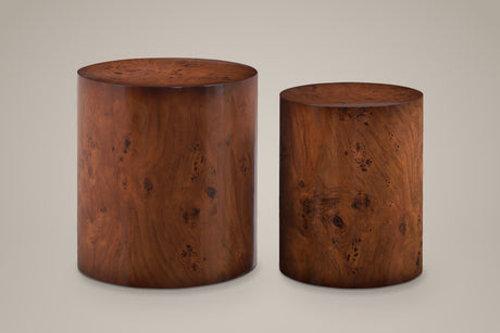 Tirano Burl-Finish Drum Side Tables (Set of 2)