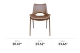 Tobin saddle faux leather dining chair, front view with dimensions