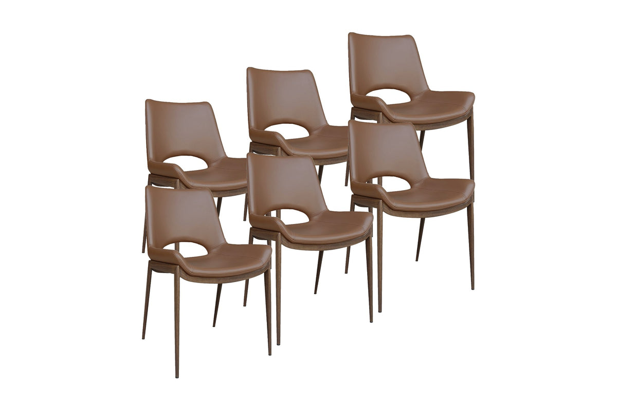 Set of six Tobin saddle faux leather dining chairs grouped together