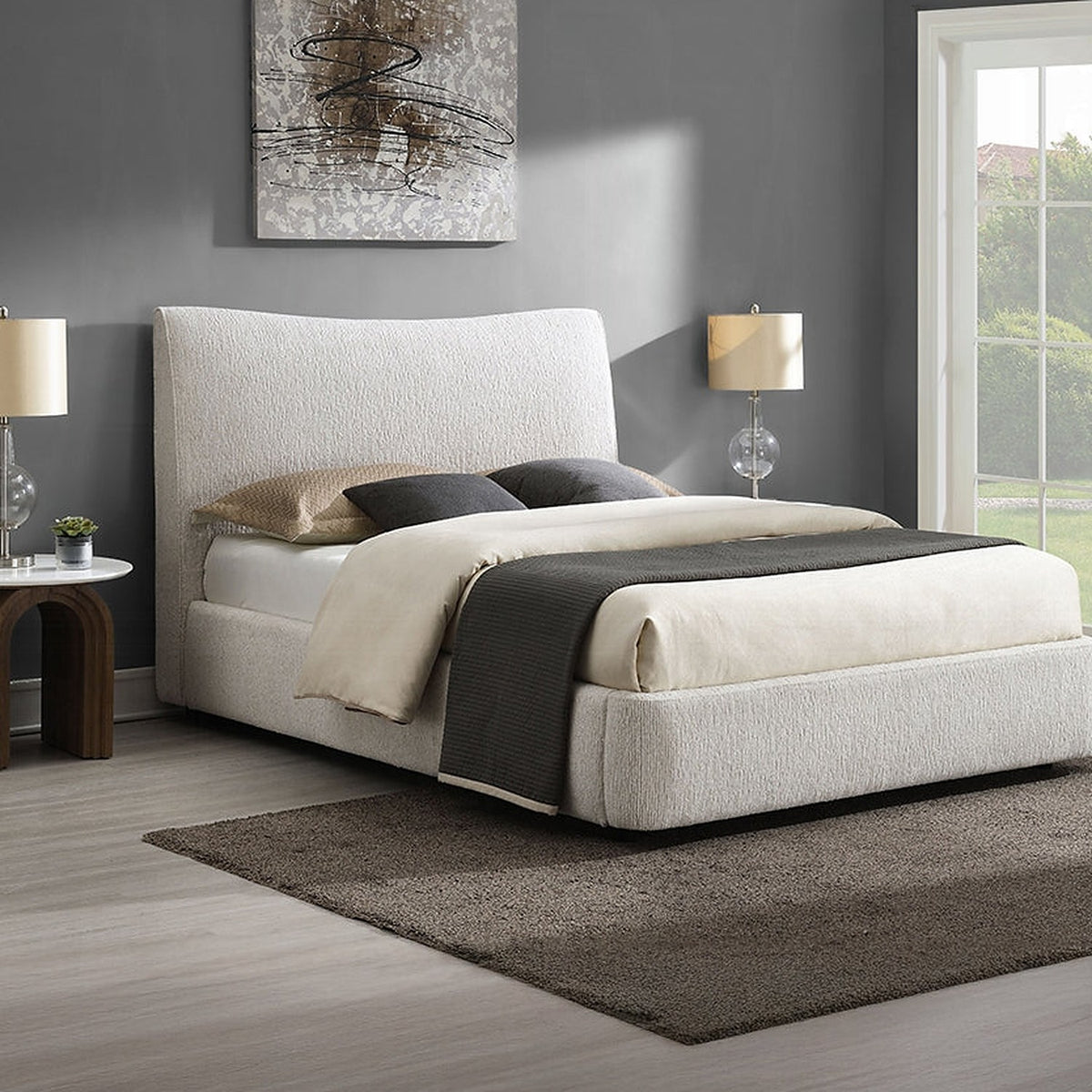 Tocan Upholstered Platform Bed - Beige