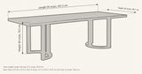 Tolmezzo dimensions: table 95 inches long, 39 inches deep, 30 inches high, 27.5 inches clear under the top