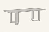 Pencil drawing of the Tolmezzo dining table on its two trestle bases, three-quarter view