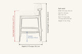 Torgiano counter stool dimensions: 33 in high, seat height 26.65 in, depth 21.75 in, footrest 8.6 in, width 19.5 in