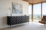 Trequanda sideboard in Black against limewash in a Mandal house in southern Norway, with walnut slats