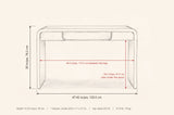 Trieste dimensions: 47.45 in wide, 30 in high, 15.35 in deep, 44.3 in between the legs, 24.2 in clear under the apron