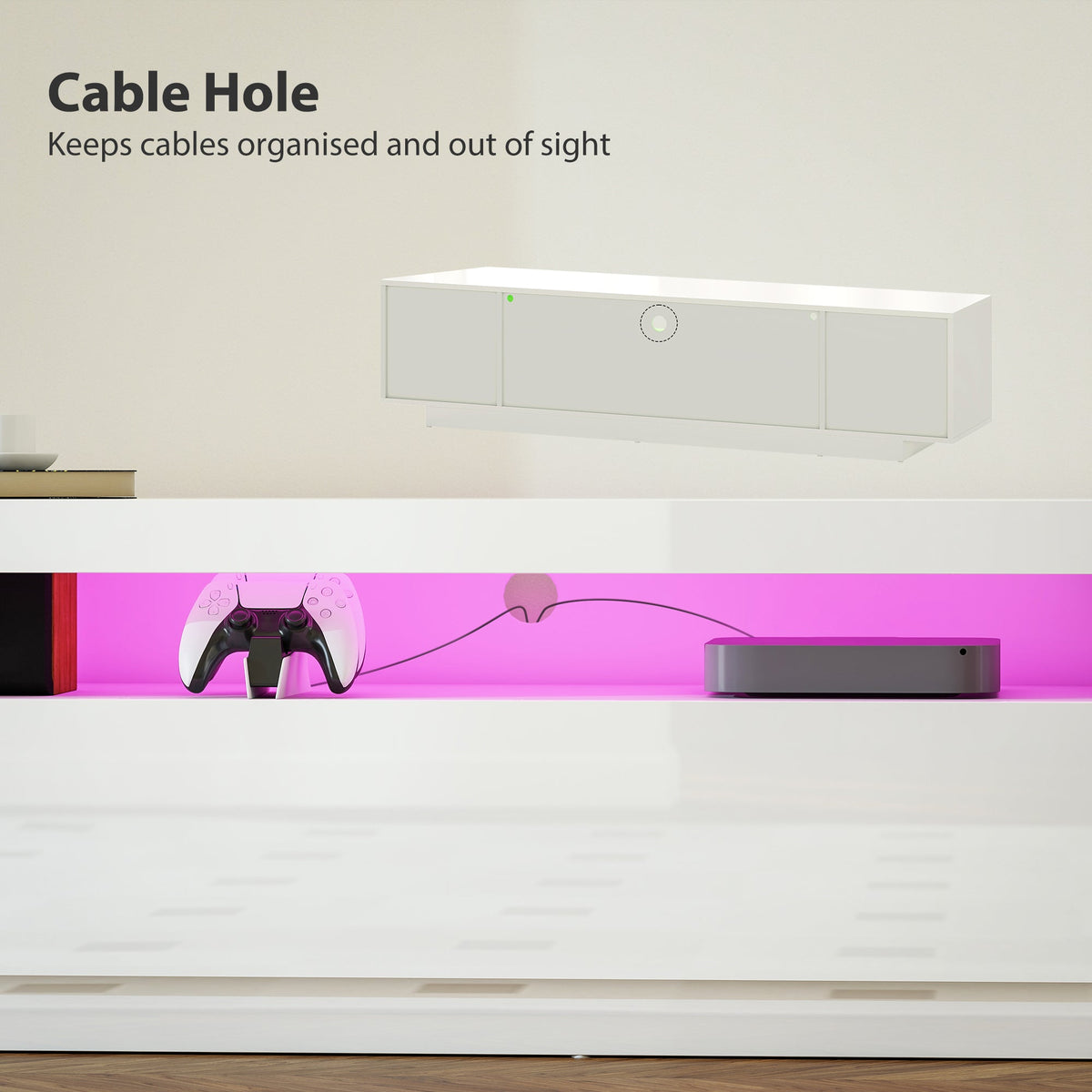 Greer Modern TV Stand with RGB LED Lights for 65-85" TVs - High Gloss White