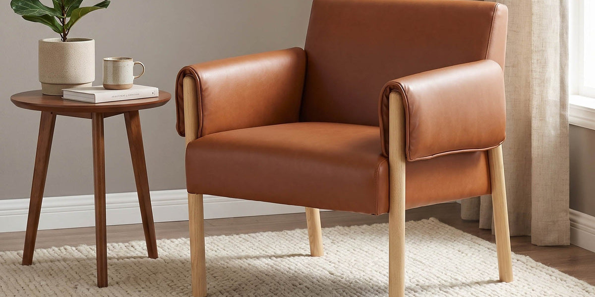 Upton Faux Leather Accent Chair with Ash Legs