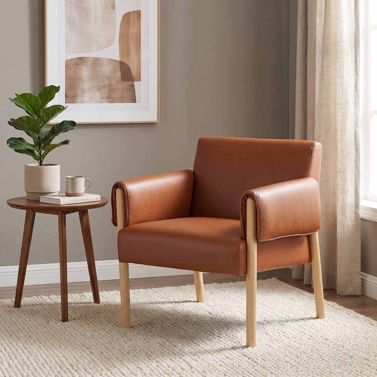 Upton Faux Leather Accent Chair with Ash Legs