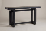 Urbania triple-rectangle console table in black, three-quarter view on a warm grey studio backdrop