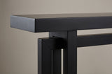 Close-up of the 2.4-inch black top with its square edge, above a mitred frame corner and the front post