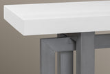 Close-up of the joint where the dark gray end frame, the long frame and the front post meet under the white top
