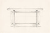 Pencil drawing of the Urbania console table traced from the front view