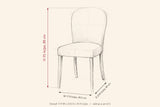 Usseglio dining chair dimensions on a pencil sketch: 35 in high, 17.9 in wide, 23.6 in deep