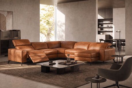Esther Distressed Italian Aniline Leather Corner Recliner Sectional Sofa