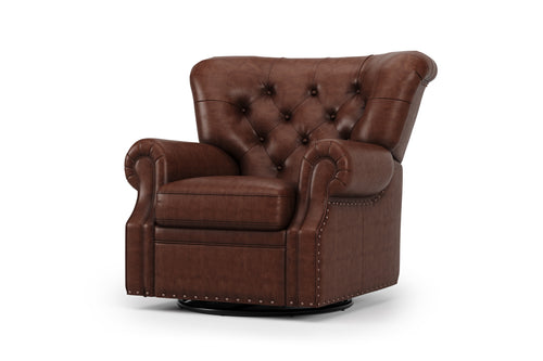 Valencia Liam Tufted Full-Anline Leather Recliner with Nailheads, Single Seat, Lipari Choco