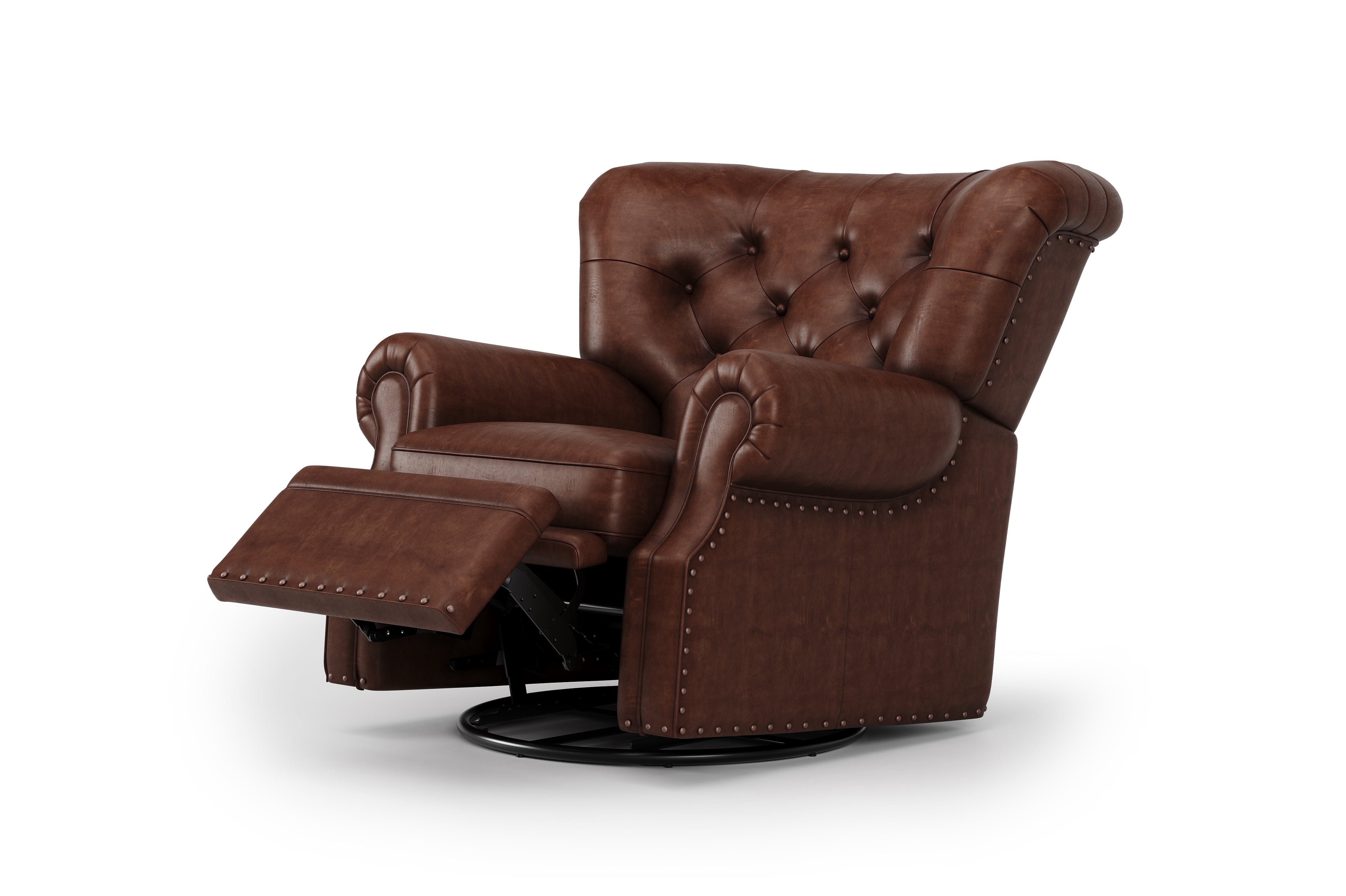 Valencia Liam Tufted Full-Anline Leather Recliner with Nailheads, Single Seat, Lipari Choco