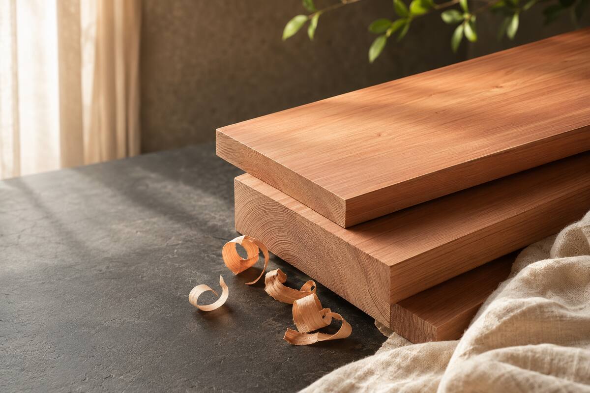 Natural red cedar grain and fresh cedar shavings