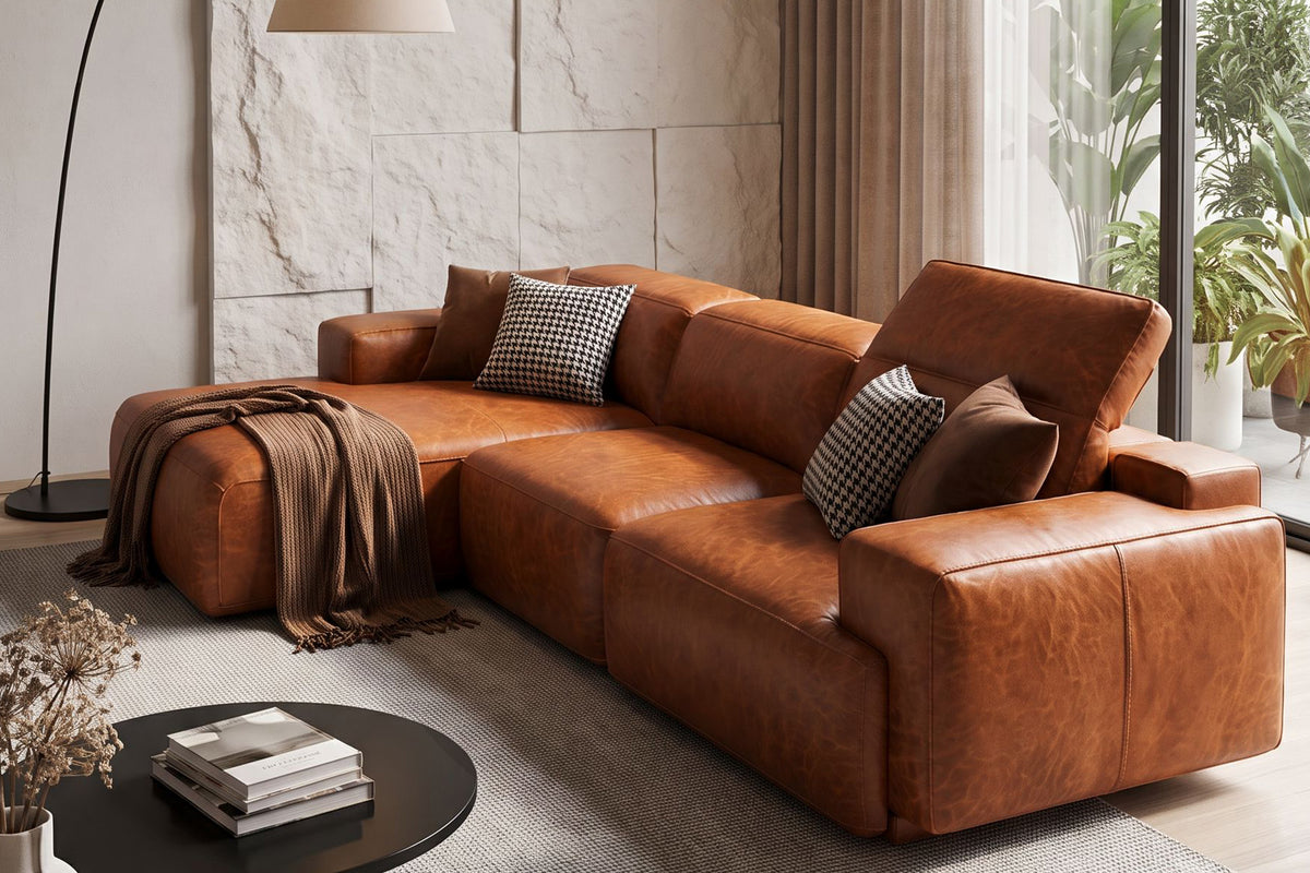 Valentina Distressed Leather Recliner Sectional Sofa