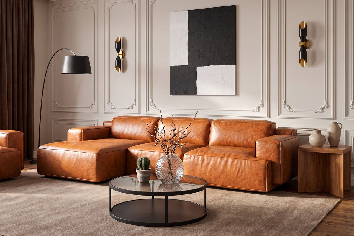 Valentina Distressed Leather Recliner Sectional Sofa