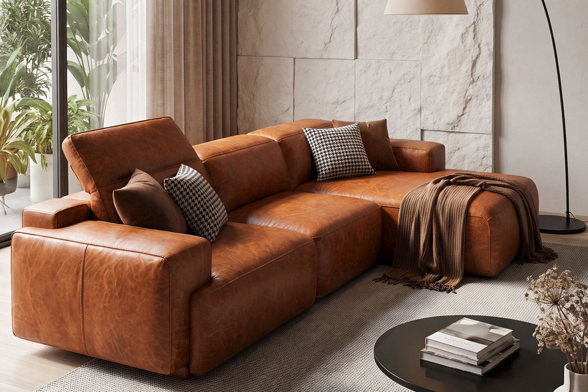 Valentina Distressed Leather Recliner Sectional Sofa