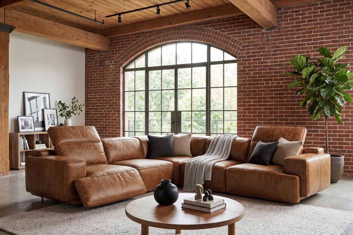 Valencia Valentina Distressed Leather Corner Recliner Sectional Sofa