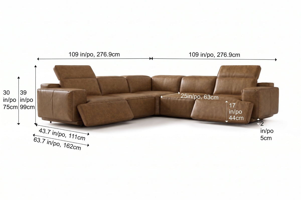 Valentina corner Recliner Sectional in distressed Italian aniline leather