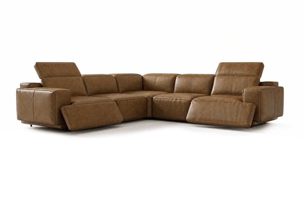 Valentina corner Recliner Sectional in distressed Italian aniline leather