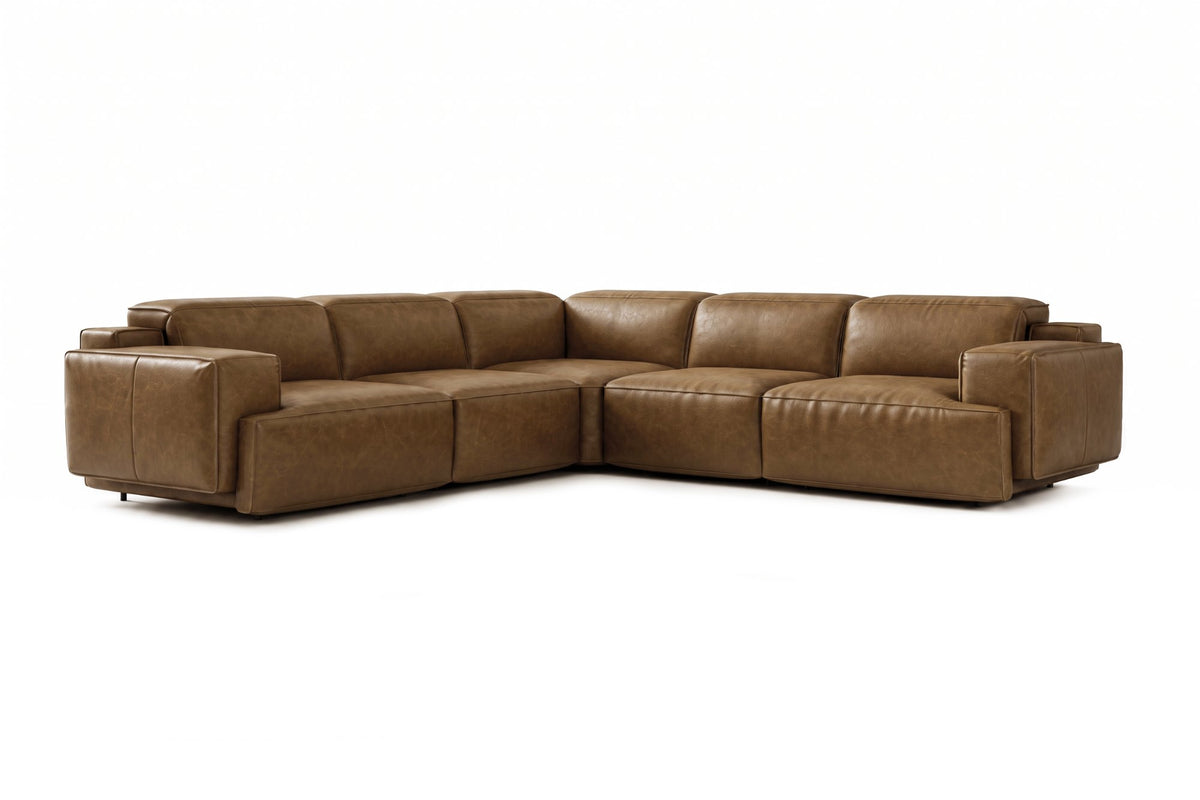 Valentina corner Recliner Sectional in distressed Italian aniline leather
