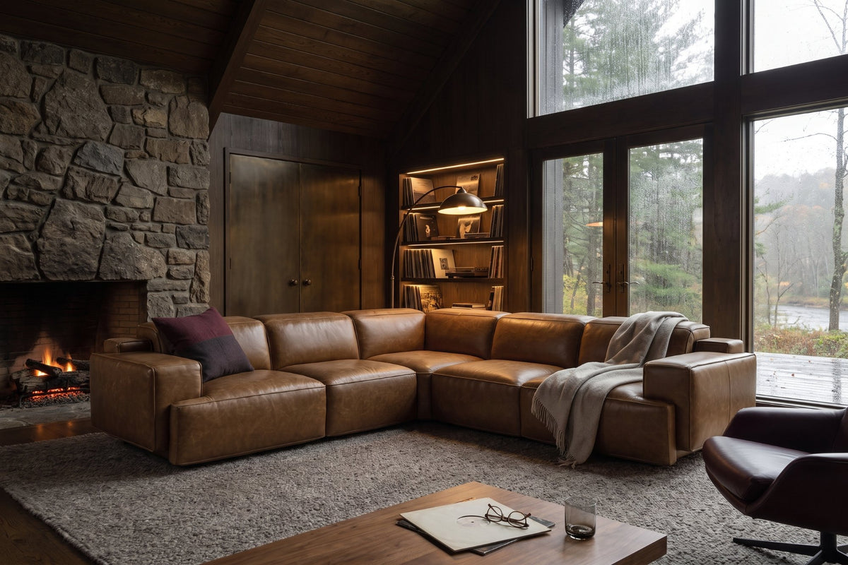 Valentina corner Recliner Sectional in distressed Italian aniline leather