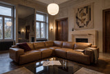 Valentina corner Recliner Sectional in distressed Italian aniline leather