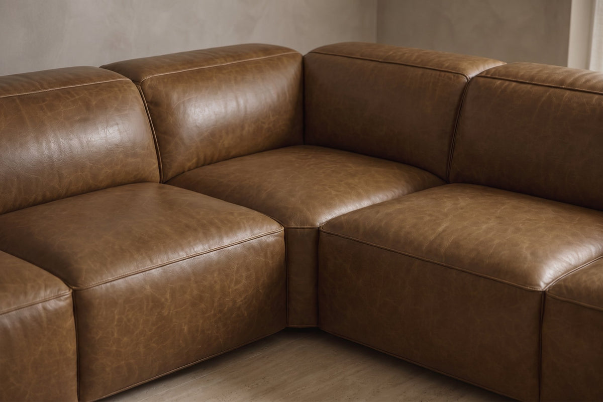 Valentina corner Recliner Sectional in distressed Italian aniline leather