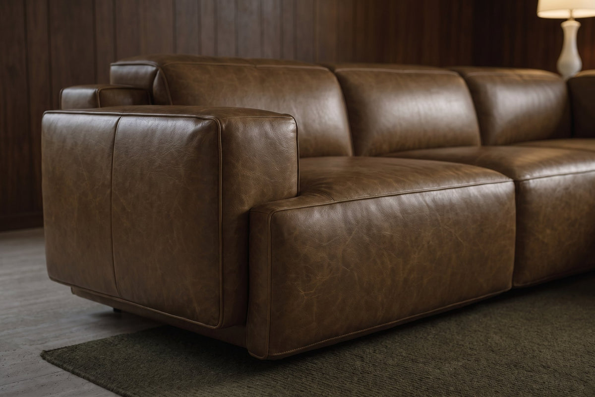 Valentina corner Recliner Sectional in distressed Italian aniline leather