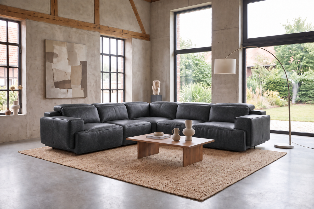 Valencia Valentina Distressed Leather Corner Recliner Sectional Sofa