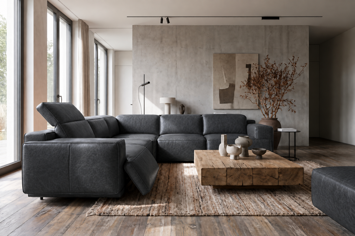 Valencia Valentina Distressed Leather Corner Recliner Sectional Sofa