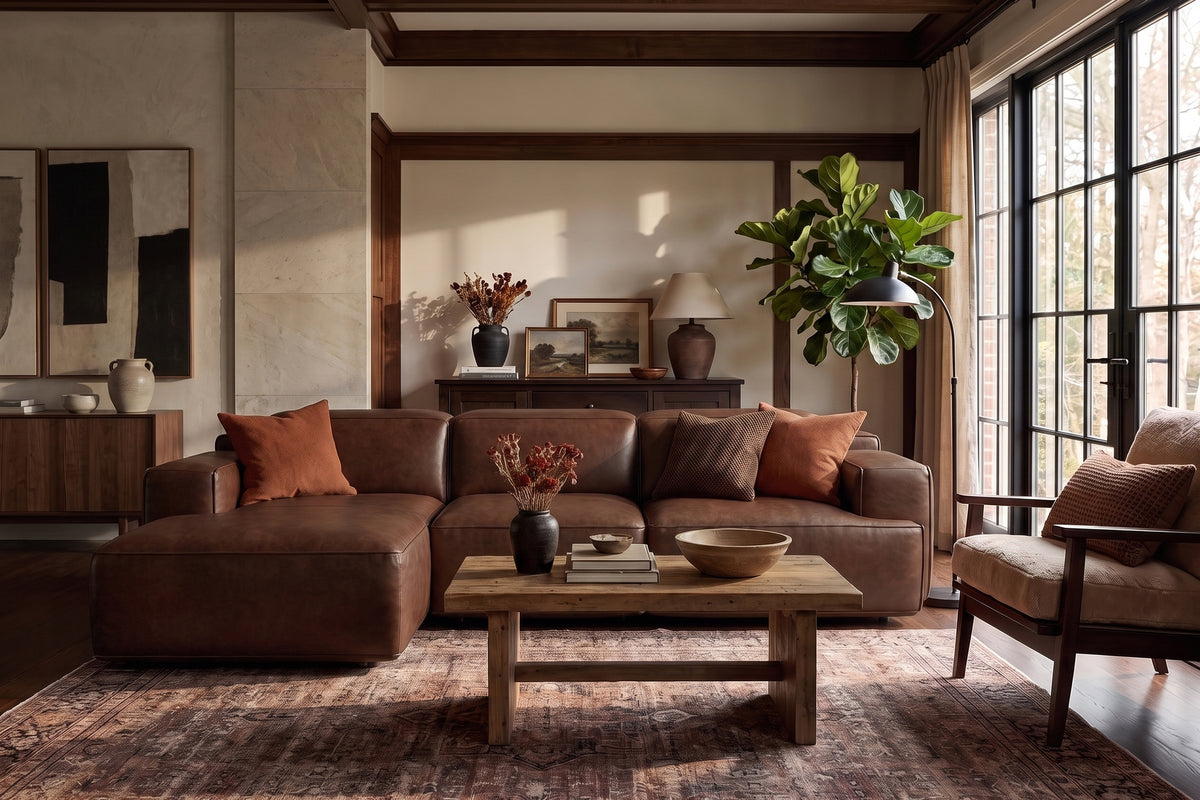 Valentina Distressed Leather Recliner Sectional Sofa