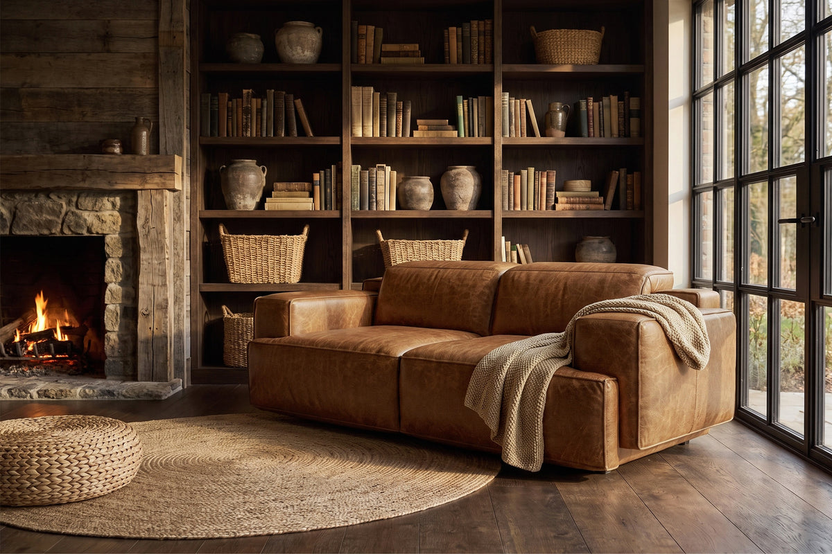 Valentina recliner Sofa in distressed Italian aniline leather